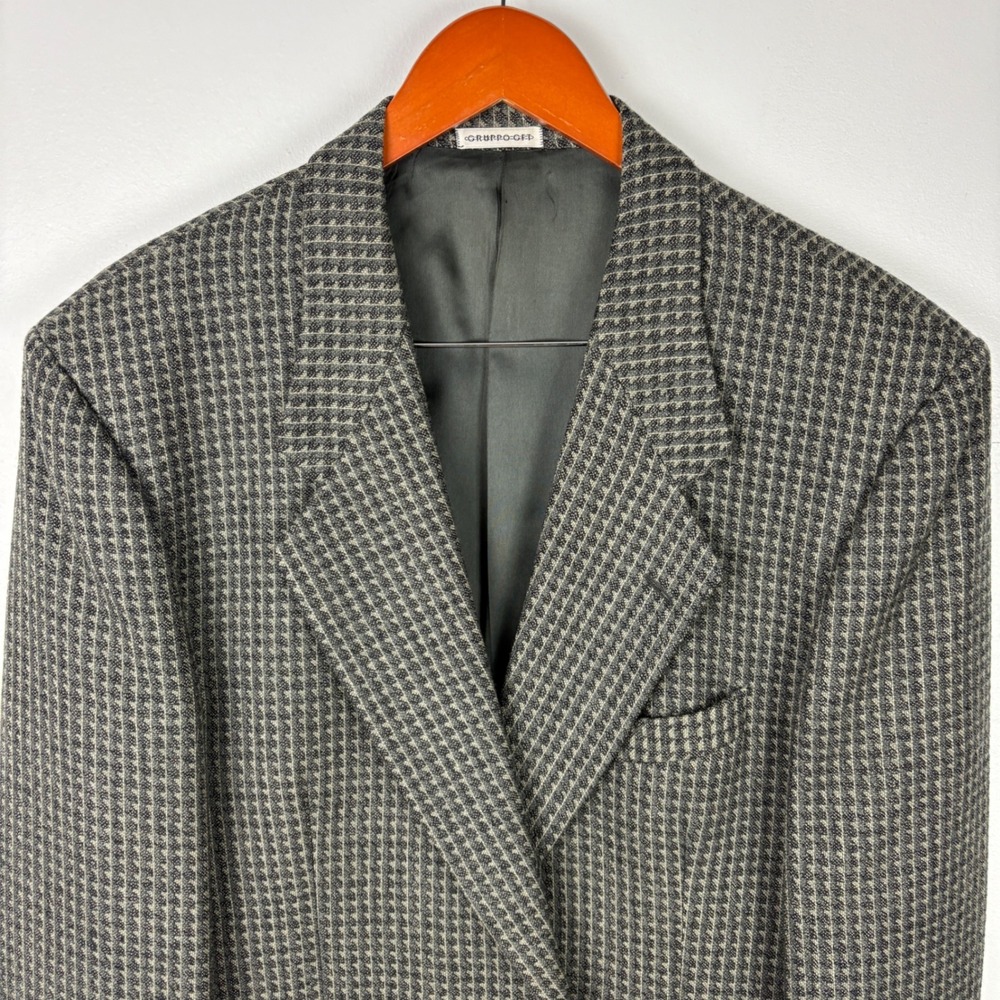 Vintage Gruppo GFT Profilo‎ Men's 100% Wool Blazer Houndstooth Gray Pattern